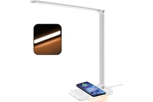 BIENSER Lampka Biurowa LED, 10W Ladowaniem Bezprzewodowym, Funkcją Ladowania USB, 600LM Lampą Biurową, 10 Jasności x 5 Kolorów, Nocną lampą, Funkcja PamięCi I Funkcja Timera, 6000K, 24W