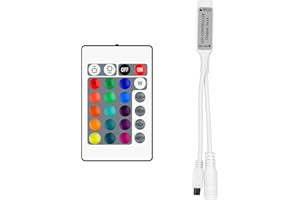 Aroidful Mini contrôleur LED IR RVB 4 PIN avec 24 Boutons pour Bande LED SMD 3528 5050 5630 RVB DC 5V-24V, Vitesse/luminosité/Couleur/scène Ajustable