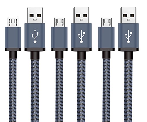 Micro USB Kabel Nylon, BeneStellar (3 Pack) High Speed USB 2.0 A Male auf Micro B Synchronisations und Ladekabel für Android, Samsung, Huawei, HTC, Sony, Nexus, Xiaomi und mehr (Tief Gray 1,8m) - 2