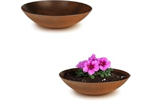 MATCHES21 HOME & HOBBY matches21 wetterfeste Pflanzschalen für draussen - 2 große Dekoschalen in Rost Metall-Optik als Blumenschalen - Flache Garten Schalen in 35 cm für Blumen, Bonsai oder Friedhof Grab-Schmuck