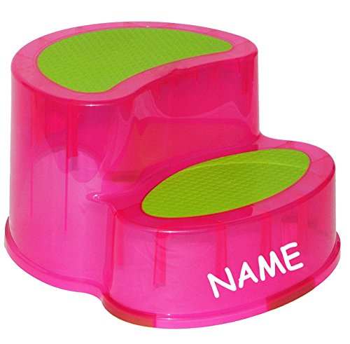 Preisvergleich Produktbild Trittschemel / Tritthocker / Kindersitz - incl. Namen - groß - ROSA PINK - Kinderschemel & Kindertritt - ideal als Erhöhung & Sitz - Kinderhocker - auch für Toilettentrainer - für Kinder Mädchen