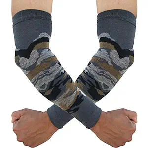 Cotson Unisex Cotton Grey Military Print Arm Sleeves for Sun and Winter Protection -1 Pair
