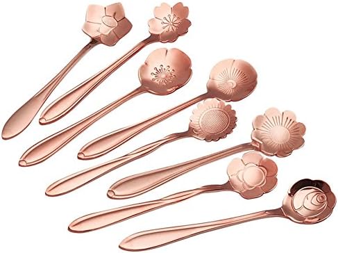 Flower Coffee Spoons,Onezi Set of 8 Stainless Steel Tea Ice Cream Sugar Dessert Cocktail Stirring Spoon (Rose gold)