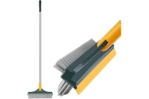SHUTTLE ART 3 in 1 Bathroom Cleaning Brush with Wiper Tiles Floor Scrub with Long Handle 180° Rotate Floor Home Kitchen