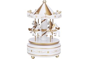 Tyenaza Carosello Carillon Giostra Regalo Decor per Natale Matrimonio Compleanno Fidanzata Bambini Bambini Festival(Bianca)