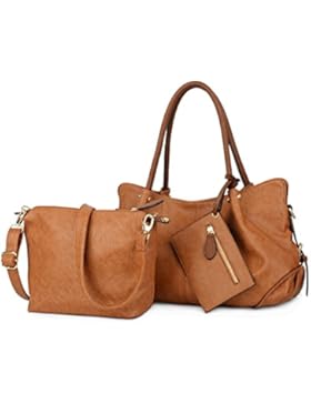 UTO Damen Handtasche Set 3 Stücke Tasche PU Leder Shopper klein Schultertasche Geldbörse Trageband
