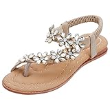 damen sandalen flach leder Verschluss: Ohne Verschluss SANMIO Damen Sandalen Flach Sommerschuhe PU Leder Bohemia Flach Sandalen Zehentrenner, Aprikose, 39 EU (Herstellergröße: 40)