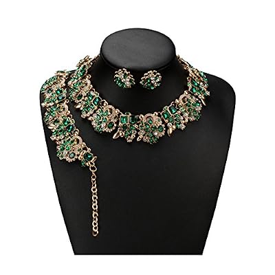 Holylove Fashion Jewellery Statement Collier Bracelet Ensemble de Boucles d'oreilles déclaration en Vert pour Les Femmes Filles nouveauté Fashion Big Bijoux avec boîte Cadeau Holylove-HLB8041 Green