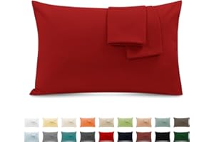 POLIGINO Federe Cuscini Letto Matrimoniale Cotone 50x80 cm 2 PCS, Set 2 Federe Certificato Oeko-TEX in Premium Cotone 110GSM, Morbida e Traspirante, Ipoallergenica -Rosso