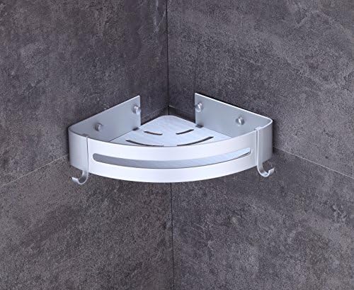 Wall Mount Bathroom Aluminum Storage Shelf Basket Shower Organizer Corner Kitchen Shelves with Hooks 715 (Round)