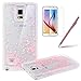 Produktbild Galaxy Note 4 Glitzer Hülle - Felfy Samsung Galaxy Note 4 S V Kreativ Fashion Sparkly Glitter Bling Kleine Pink Liebe Herz Stil Haut Tasche Back Case Cover Etui + 1x Stylus Touch Pen + 1x Displayschutzfolie