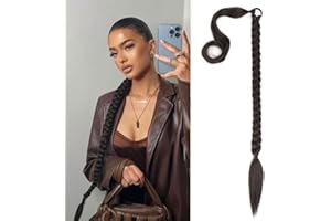 QKEPCY Coleta Postiza Larga Extension Postizo Trenza Coleta Cola de Caballo Extensiones Liso Postizos de Pelo Sintético Extensiones Pelo Natural para Mujer Chica 80cm (Castaño Oscuro)