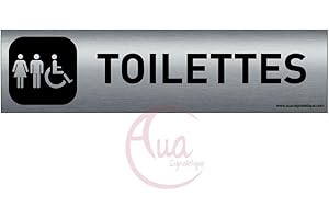 AUA SIGNALETIQUE - Plaque Aluminium brossé imprimé AluSign DARK - 200x50 mm - Double Face adhésif au dos (Toilettes mixtes)