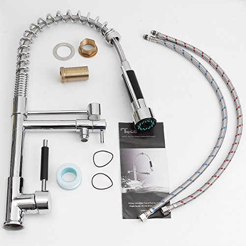 TAPCET Professionelle Spülle Mischbatterie Küchenarmatur Verchromtes Messing 360Grad Drehung Einzelner Halter Einzelner Loch Pull-out Spray+Strahl - 6