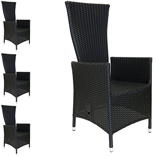 Preisvergleich Produktbild 4 Stück Wohaga® Gartensessel, Positionssessel mit robuster Polyrattanbespannung Schwarz, stufenlos verstellbare Rückenlehne