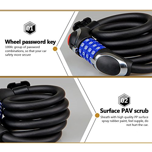 Fahrradschloss, Fozela LED Fahrrad Kabelschloss Rahmenschlösser Sicherheitsschloss mit 4 Stelliger Zahlenkombination Kinderschloss