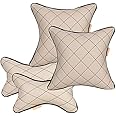 AUTOFIT Double Quilted Combo Set of Car Neck Rest Pillow and Cushion (Set of 4, Beige and Black)