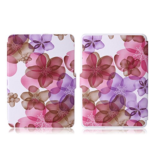 Kindle 7.Gen Hülle Case – MoKo Superleicht PU Leder Tasche Schutzhülle Schale für Amazon E-reader Kindle (7. Generation – 2014 Modell)(Nur Geeignet für Kindle 2014 Modell), Blumen-Violett - 2