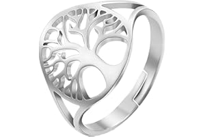 EIOURVY Anelli da Donna, Anelli per Coppie, Anelli Albero della Vita in Acciaio Inossidabile da Donna