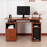 HOMCOM Wooden Office Computer PC Table Writing Desk Home Furniture Workstation w/ Drawers Shelves Keyboard Shelf Walnut (Office Product)