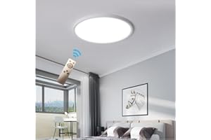 COOLLE Ceiling Light LED Dimmable Flush Mount Flat with Remote Control for Living Room Bedroom Dinning Kitchen Hallway Bathroom Round 12Inch 24W White