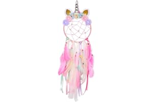 Beinou Atrapasueños Infantil Unicornio Dream Catcher Hecho a Mano Plumas Decoración Colgante Pared para Dormitorio Regalo para Niñas Niños