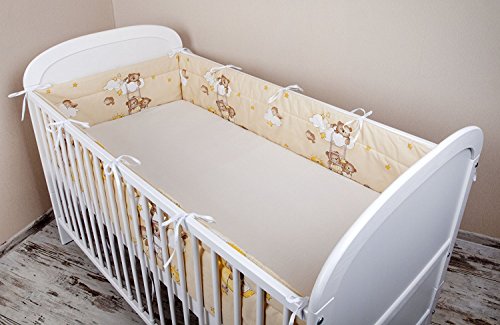 Bettumrandung Nest Kopfschutz Nestchen 420x30cm, 360x30cm, 180×30 cm Bettnestchen Baby Kantenschutz Bettausstattung Bär auf der Leiter ecru - 2