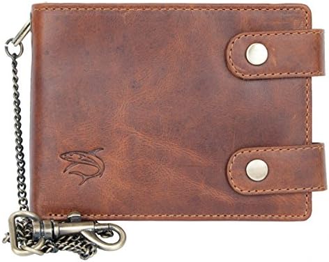 FLWNatural Leather Biker's Pure Leather Wallet with Metal Chain With Shark