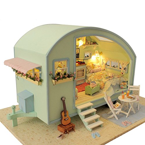 ZEARO Puppenhaus Romantisches Dollhouse mit Möbeln und Licht für Kinder Geburtstag (Grün)