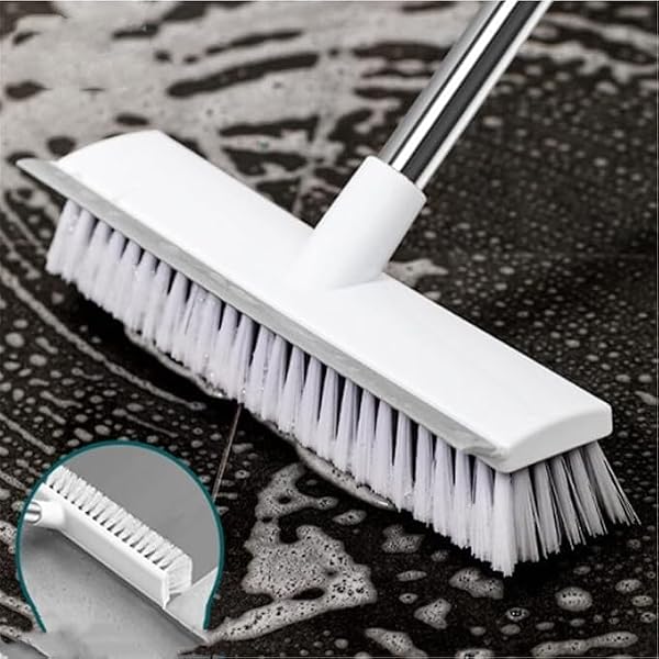 Milton Bathroom Floor Cleaning Brush with Long Handle & Wiper, 2 in 1 Floor Scrub Brush for Tiles, Bathroom, Kitchen & Wet Floor Cleaning, Hard Bristle Cleaning