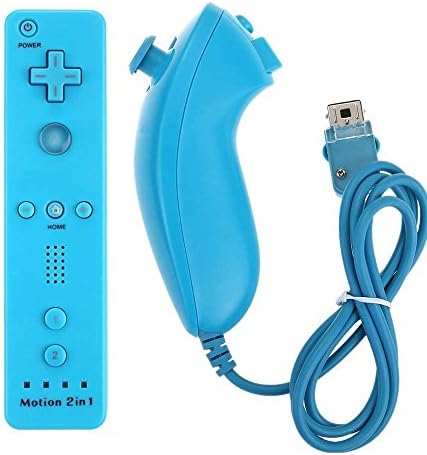 JALEX Nunchuk Controller + Built-in Motion Plus Remote for Nintendo Wii with Free Silicone Case and Wristlet (Light Blue)