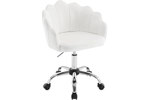 WOLTU Chaise Bureau, Chaise Coiffeuse, avec Dossier en Pétale, Ergonomique, Pivotant, Hauteur Réglable, en Velours, Cadre en Métal, Crème Blanc