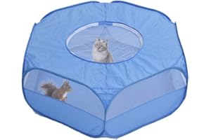YONTREE Small Animals Cage Tent with Top Cover, Portable Yard Fence Indoor Outdoor Exercise Fence for Guinea Pig, Rabbits, Kitten, Hamster, Chinchillas, Hedgehogs, Bunny Playpen,Blue