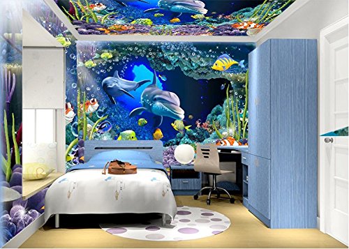 Preisvergleich Produktbild 4D Stereo Wandtapeten Dolphin Dolphin Cartoon Kinderzimmer Hintergrund Tapete Nahtlose Nahtlose (1 = 1 Quadrat) Nahtlose 4D Seide