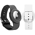 2 Pack Airtag Wristband Compatible with Apple AirTag,Soft Adjustable Airtag Bracelet, Airtag Watch Band for Kids Toddler Baby Children Elders (Black&White)