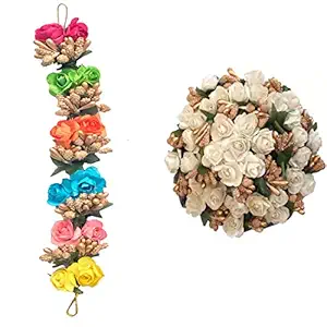 GadinFashion? Full Juda Bun Hair Flower Artificial flower gajra and Multi Color gajra Combo for Wedding and Party