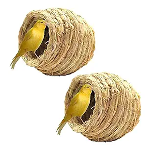 Hamiledyi Birdcage Straw Simulation Birdhouse 100% Natural Fiber - Cozy Resting Breeding Place for Birds - Provides Shelter from Cold Weather - Bird Hideaway from Predators - Ideal for Finch & Canary
