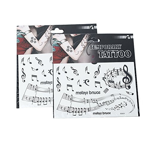 2 Sheets Black Musical Notes Temporary Tattoo Stickers Melody Transfer Paper