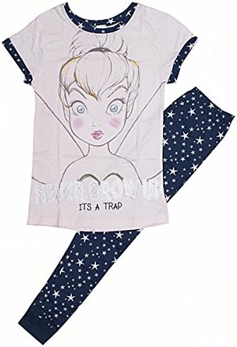 Ladies Lounge Wear Pyjamas Set Official Disney Marvel Multi Listing (20-22, Tinkerbell Never Grow Up)