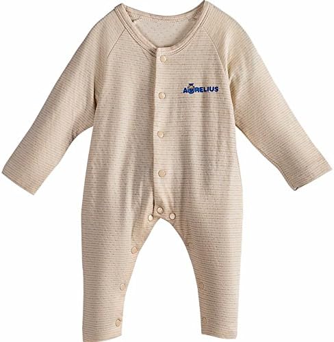 Aurelius 100% Cotton Newborn Baby Sleepsuits Jumpsuits Bodysuits Infant Rompers Long Sleeve Footless(59cm, Khaki)