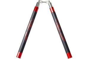 Playwell Competition Deluxe Foam Rubber Speed Training Nunchucks with Chain (Chucks) - 11" - Black/Red