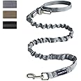 AUROTH Dog Lead for Medium and Large Dogs, Tactical Dog Lead with Padded Handle and Metal Hook, with Tension and Shock Absorption with Belt Lock for Car Seats, 1.8 m, Grey