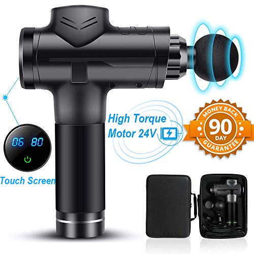 Pistolet de Massage Musculaire Masseur Pistolet de Muscle 6 Vitesses avec écran Tactile LCD sans Fil Masseur avec 4 Têtes de Massage Profonds Masseur Pistolet Silencieux Stimulateur Musculaire Douleur