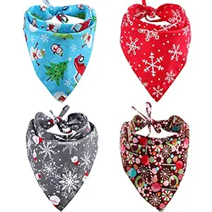 KZHAREEN 4 Pack Christmas Dog Bandana Reversible Triangle Bibs Scarf Accessories for Dogs Cats Pets