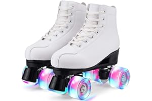YUDOXN Patins à roulettes pour Femmes et Hommes,Roller Chaussure Quad Classiques avec Roues LED Allumées en PU pour Patins A roulettes,Roller Enfant,Adolescent et Adulte,Débutants en Extérieur