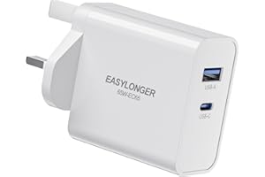 EASYLONGER 65W USB C Charger, USB C Plug 2-Ports, GaN Charger Fast Charger PD PPS Wall Charger, USB Adapter, USB Charger for Macbook, iPhone, iPad, Steam Deck, Laptop, Cell Phone