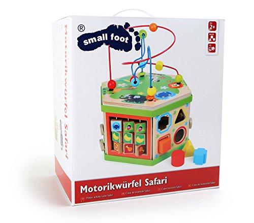 Motorikwürfel Safari aus Holz, vielfältige Spielerlebnisse auf sieben Spielflächen, mit Motorikschleife, Schiebespiel und Rechenschieber, für kleine Entdecker ab 3 Jahren - 7