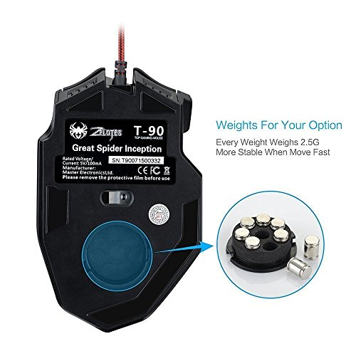 Zelotes 9200 DPI Rat  n Gaming   8 botones dise  o  ajuste de peso Set  6 LED colores cambiantes  alta precisi  n Wired Mouse rat  n para gamer pc mac