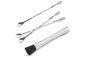 Set of 4 Muddler Bar Tools Essentials, SourceTon 10 Inch Stainless Steel Cocktail Muddler & 3 Pieces Mixing Spoons Ideal Bartender Tool for Home and Bar