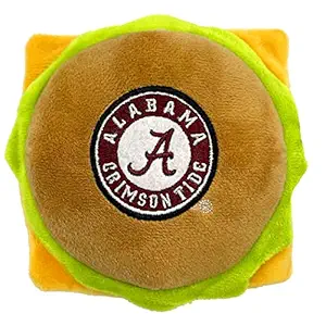 NCAA Alabama Crimson Tide Cheese Burger Plush Dog & CAT Squeak Toy - Cutest Stadium HAMBERGER Snack Plush Toy for Dogs & Cats with Inner Squeaker & Beautiful Football/Basketball Team Name/Logo